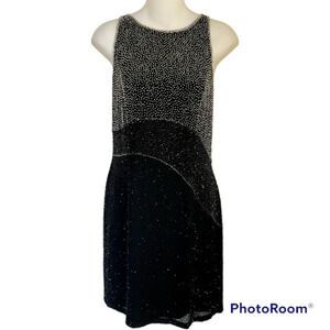 Vintage CACHE ALL OVER GLASS BEADED BLACK & SILVER SHEATH DRESS SIZE 6